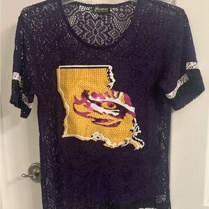 LSU Purple Lace Tee with Graphic Design Gameday Couture